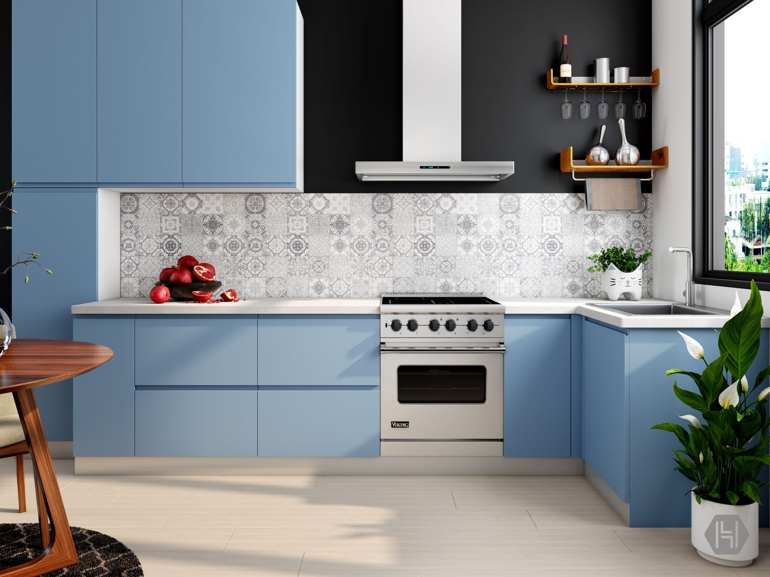 Sleek blue modern kitchen showcasing the best modular kitchen design in Kolkata by InfraLuxury.